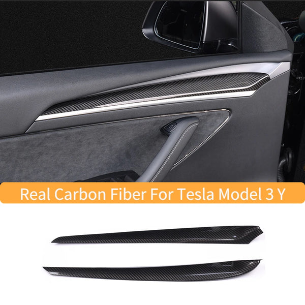 Car Door Trim for Tesla Model 3 Y Real Carbon Fiber Car Interior Door Trim Strip Cover Panel Auto Interior Accessories 2021-2023