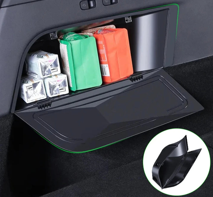 Side Storage Box Trunk Organizer with Garbage Bins for Tesla Model Y (2021-2024) is available at Ludicrous EV.
