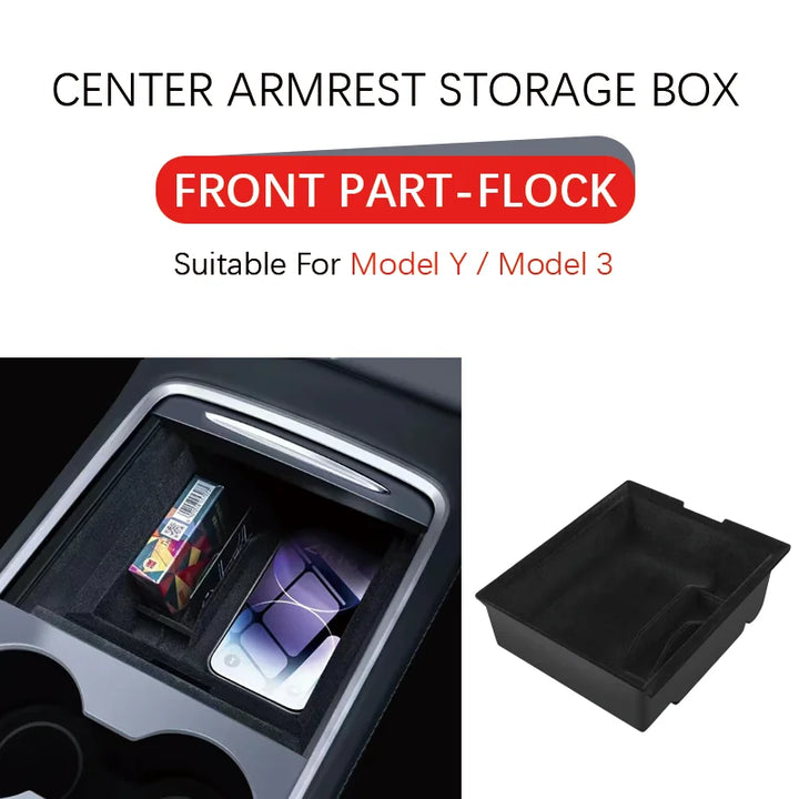 ABS Flock Center Console Organizer for Tesla Model 3/Y 2016-2024 is available at Ludicrous EV.