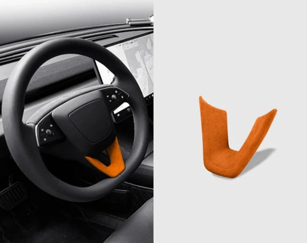 Suede U-Shaped Steering Wheel Patch Cover for Tesla Model 3 Highland 2024 Alcantara is available at Ludicrous EV.
