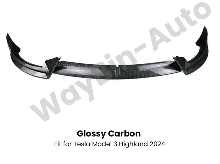 Glossy Black Carbon Front Lip Spoiler for Tesla Model 3 Highland  is available at Ludicrous EV.