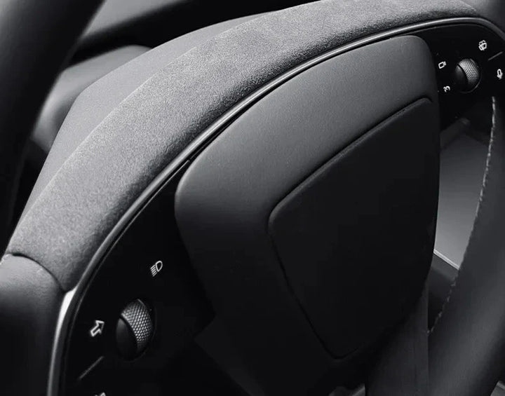 Suede Steering Wheel Trim Panel for Tesla Model 3+ Alcantara  is available at Ludicrous EV.