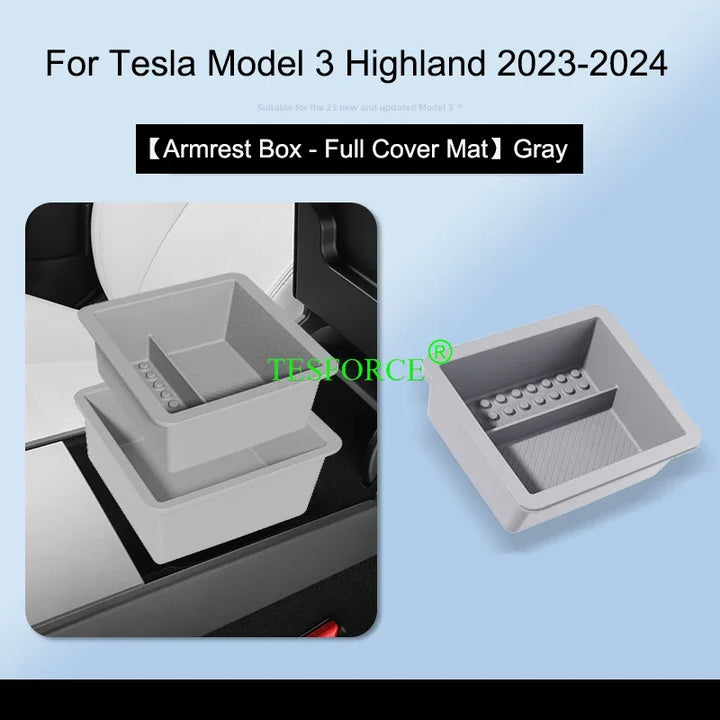 Center Armrest Box Cover Heightening Pad Leather Protector for Tesla Model 3 Highland 2023-2024 is available at Ludicrous EV.
