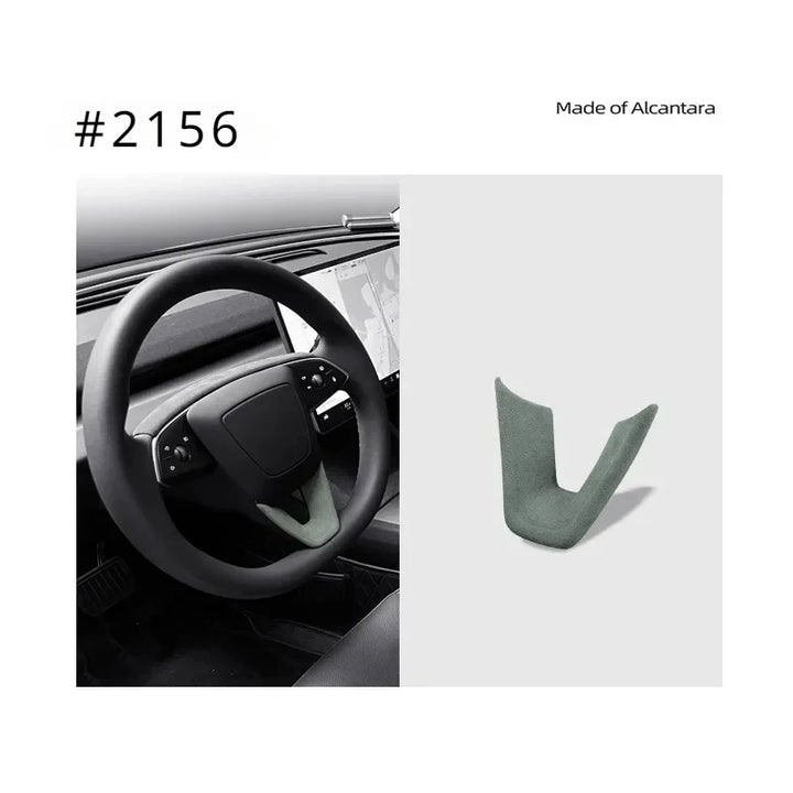 Suede U-Shaped Steering Wheel Patch Cover for Tesla Model 3 Highland 2024 Alcantara is available at Ludicrous EV.
