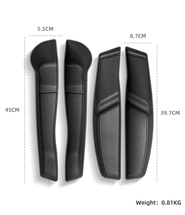 Anti-Dirt Side Door Handle Storage Organizer Tray, Front and Rear Doors for Tesla Model Y 2024 is available at Ludicrous EV.
