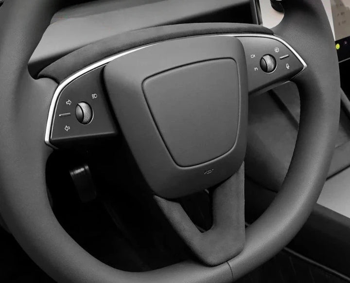 Alcantara Suede Steering Wheel Trim Cover or Tesla Model 3+ 2024 is available at Ludicrous EV.