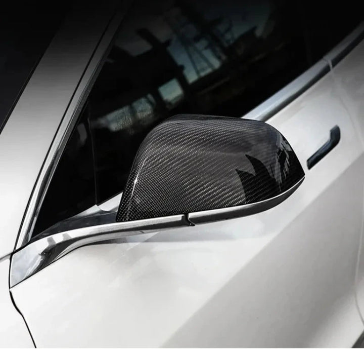 Real Carbon Fiber Rearview Mirror Cover for Tesla Model 3/Y 2017-2023 is available at Ludicrous EV.