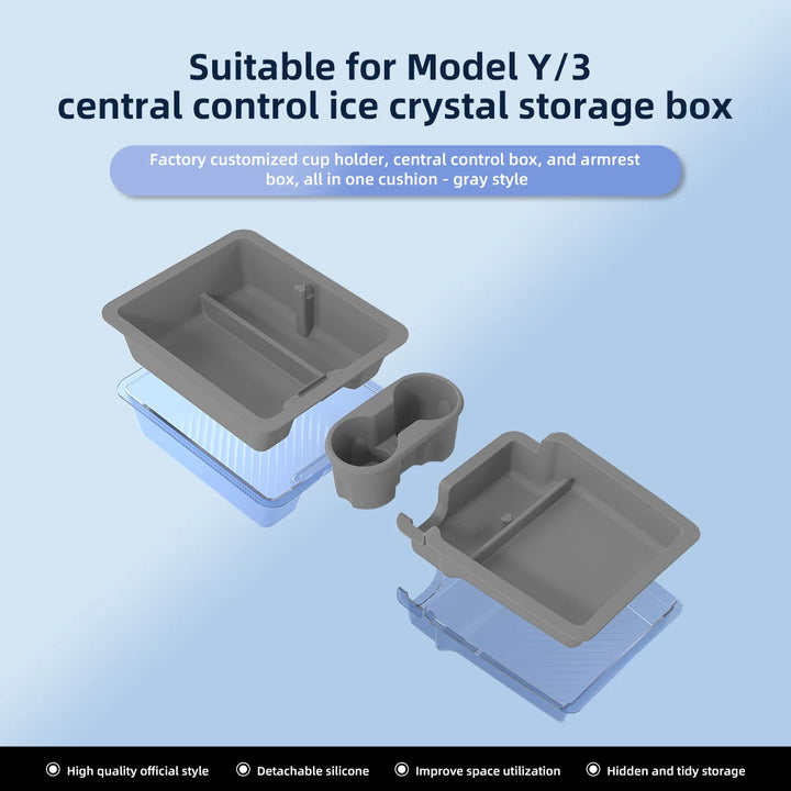 Central Control Armrest Organizer Ice Crystal Style Storage Box for Tesla Model 3/Model Y 2023 is available at Ludicrous EV.