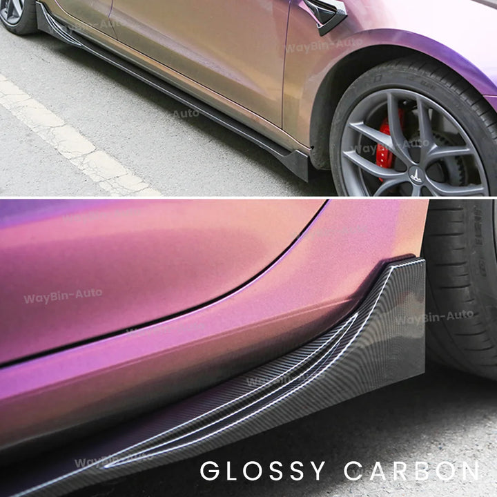 Glossy Carbon Black Side Skirt Body Kit - Aero Side Lip for Tesla Model 3/Model Y 2017-2024 is available at Ludicrous EV.