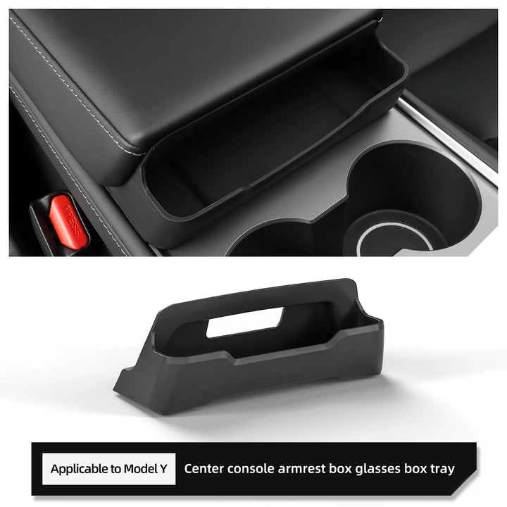 Armrest Glasses Storage Box & Key Card Organizer Tray for Tesla Model Y 2024 is available at Ludicrous EV.
