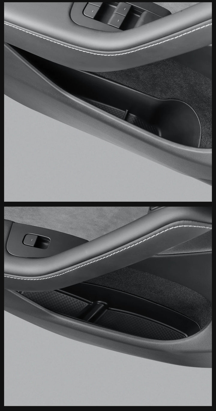 Anti-Dirt Side Door Handle Storage Organizer Tray, Front and Rear Doors for Tesla Model Y 2024 is available at Ludicrous EV.
