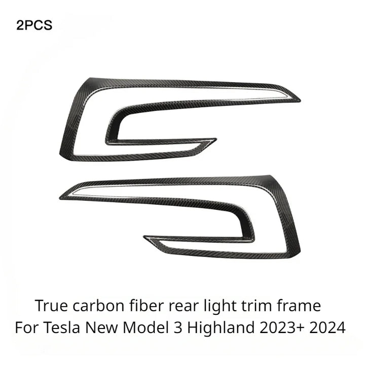 Carbon Fiber Rear Taillight Trim Frame for Tesla Model 3+ Highland 2024 is available at Ludicrous EV. 