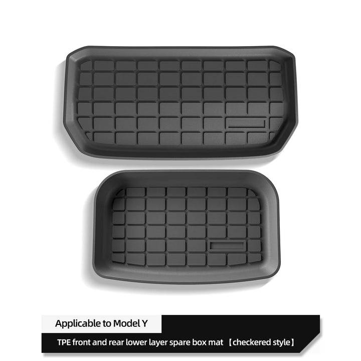 TPE Front and Rear Trunk Protective Mats for Tesla Model Y 2024 is available at Ludicrous EV.