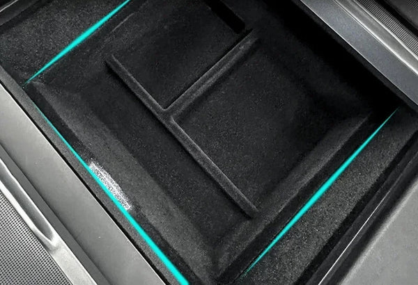 Central Control Storage Box for Armrest – Hidden Flocking Storage for Tesla Model 3+ 2024 is available at Ludicrous EV.
