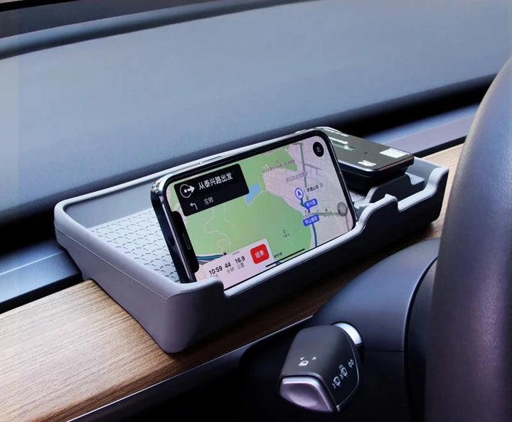 Alcantara Suede Central Control Hub with Phone Charging Cable and Threading Box for Tesla Model 3/Model Y 2017-2023 is available at Ludicrous EV.