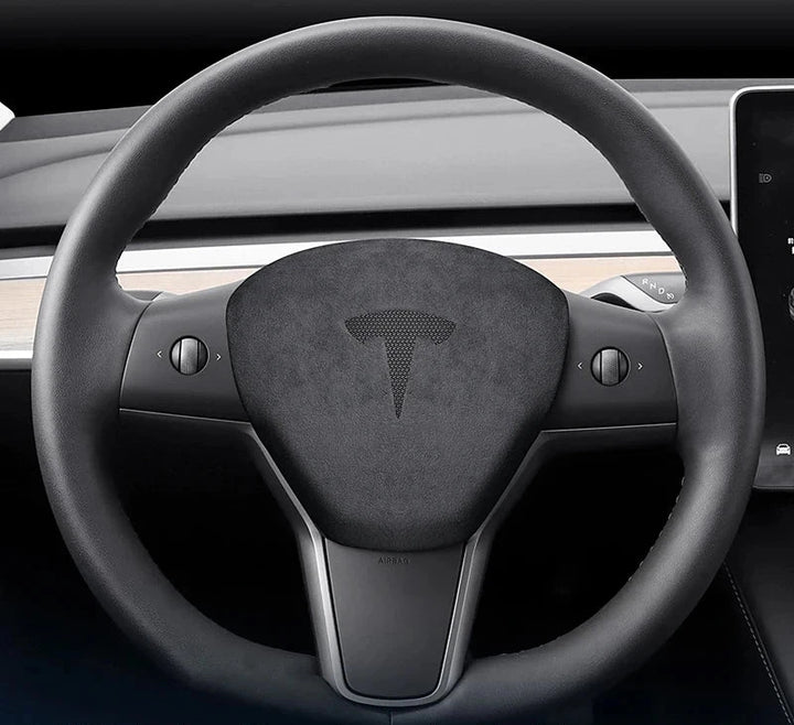 Super Suede Steering Wheel Horn Airbag Cover for Tesla Model 3/Model Y is available at Ludicrous EV.