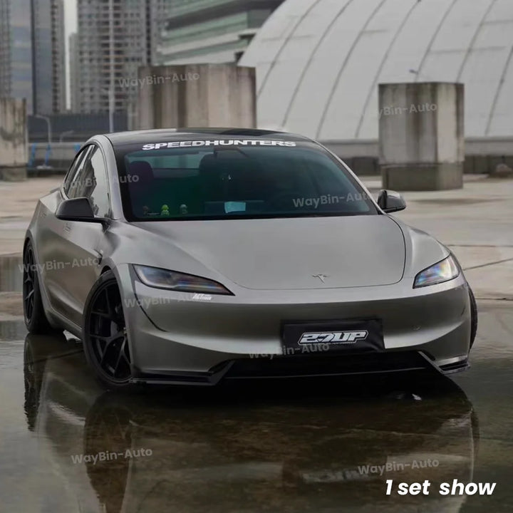 Glossy Black Carbon Front Lip Spoiler for Tesla Model 3 Highland  is available at Ludicrous EV.