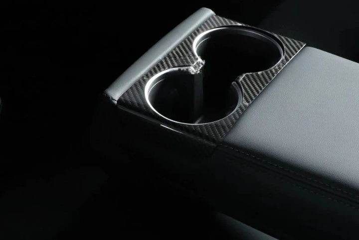 Carbon Fiber Cup Holder Cover for Tesla Model 3+ Highland 2024  is available at Ludicrous EV.