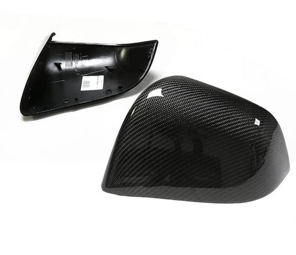 Gloss Black Carbon Fiber Mirror Caps Replacement Style for Tesla Model Y (2019-Up) is available at Ludicrous EV.