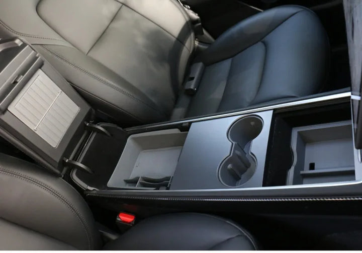 Alcantara Suede Central Control Hub with Phone Charging Cable and Threading Box for Tesla Model 3/Model Y 2017-2023 is available at Ludicrous EV.