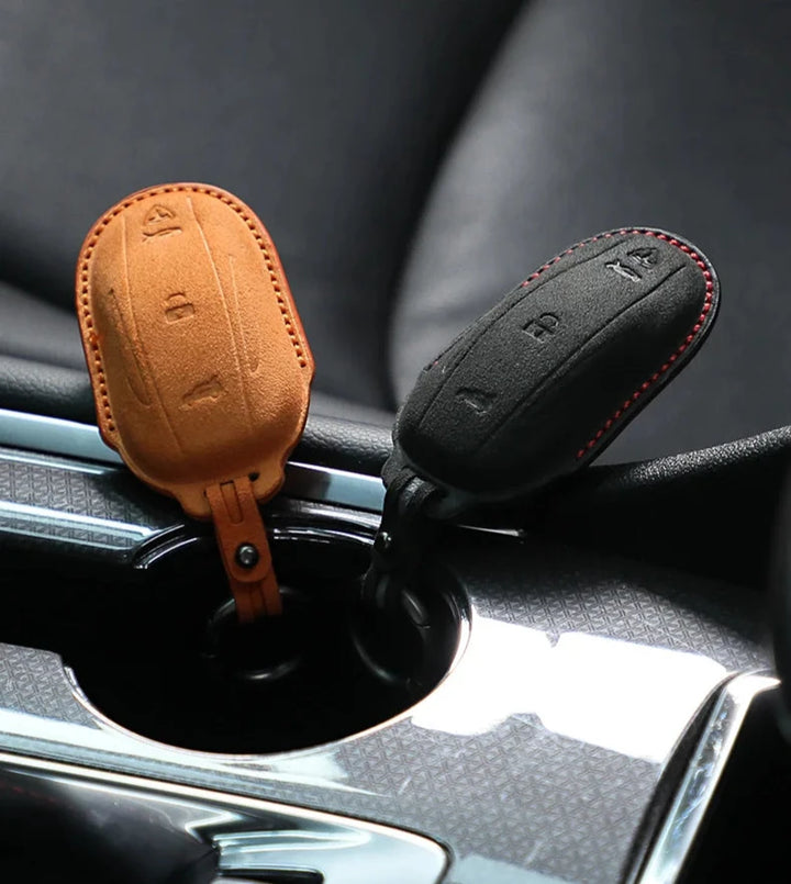 Premium Key Fob Cover for Tesla Model Y & Model 3 Alcantara at Ludicrous EV.
