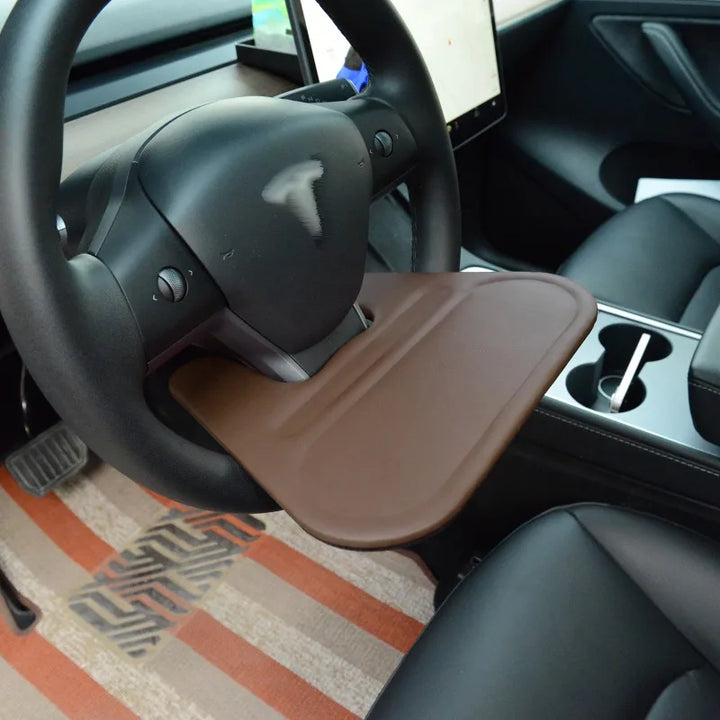 Portable Car Steering Wheel Table Tray – Dining, Desk, and Storage Solution for Travel, Compatible with Tesla Model 3/Model Y is available at Ludicrous EV.