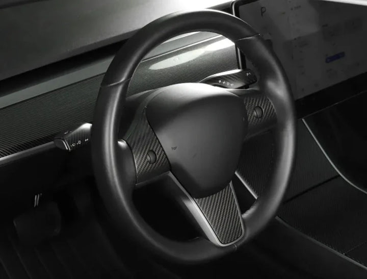 Real Dry Carbon Fiber Gear Lever Patch for Tesla Model 3/Y is available at Ludicrous EV.