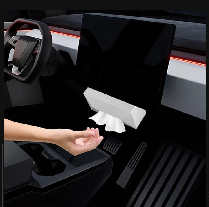 Tesla Cybertruck Silicone Tissue Holder Box with Fix Strap for Seat Back Auto Interior Accessory is available at Ludicrous EV.