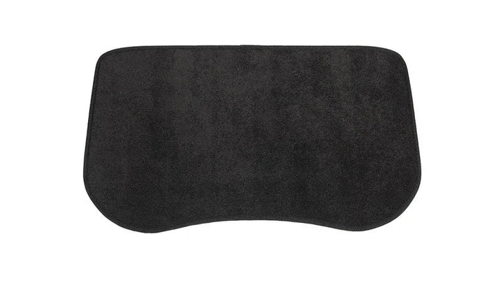 A black flocking trunk mat designed for the Tesla Model 3, placed inside the trunk of the car highlighting its fit and design.