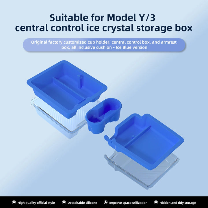 Central Control Armrest Organizer Ice Crystal Style Storage Box for Tesla Model 3/Model Y 2023 is available at Ludicrous EV.