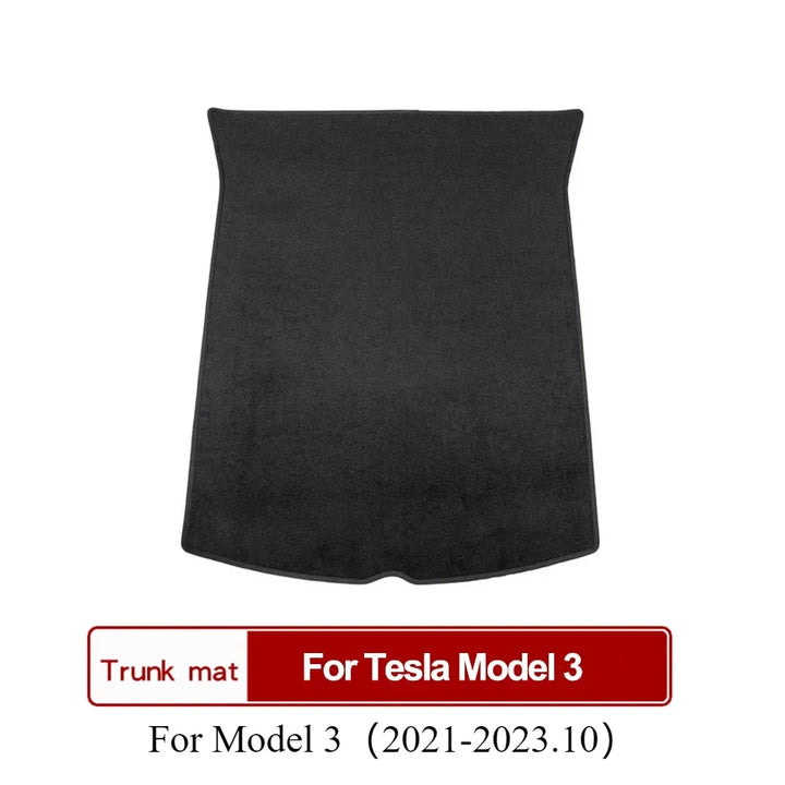 Flocking Fabric Trunk Mats for Tesla Model 3/Model Y/Model 3+ (2017-2024) is available at Ludicrous EV.
