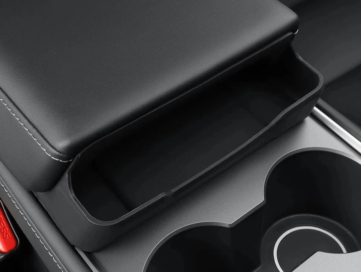 Armrest Glasses Storage Box & Key Card Organizer Tray for Tesla Model Y 2024 is available at Ludicrous EV.
