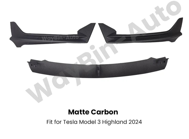 Glossy Black Carbon Front Lip Spoiler for Tesla Model 3 Highland  is available at Ludicrous EV.