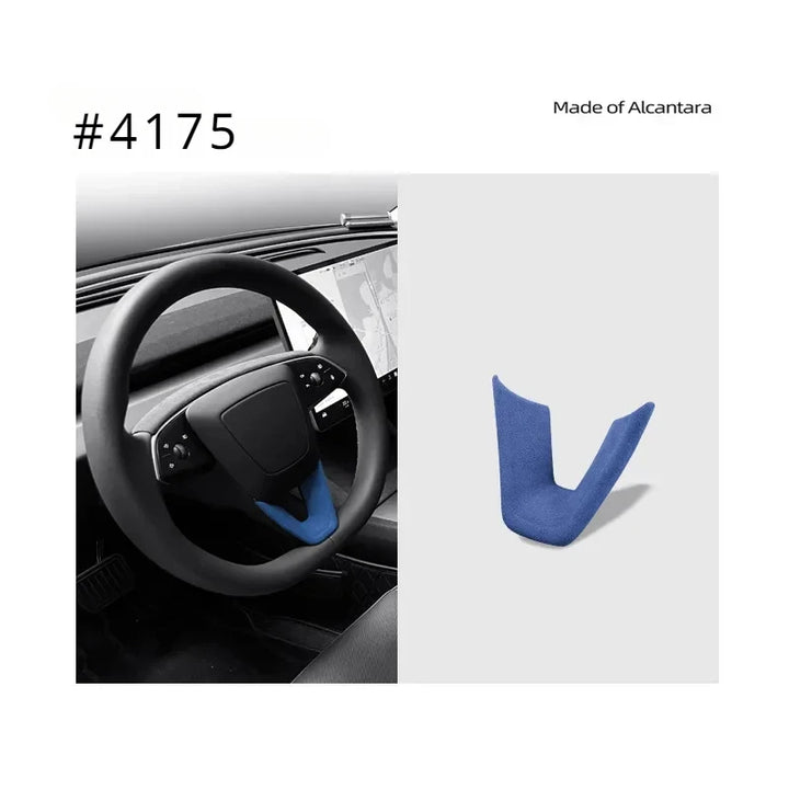 Suede U-Shaped Steering Wheel Patch Cover for Tesla Model 3 Highland 2024 Alcantara is available at Ludicrous EV.
