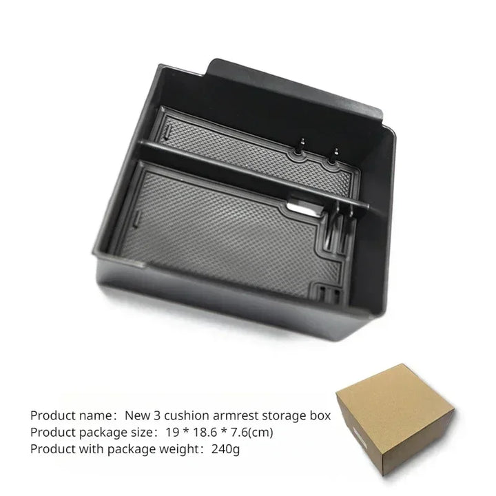 Central Control Storage Box for Armrest – Hidden Flocking Storage for Tesla Model 3+ 2024 is available at Ludicrous EV.
