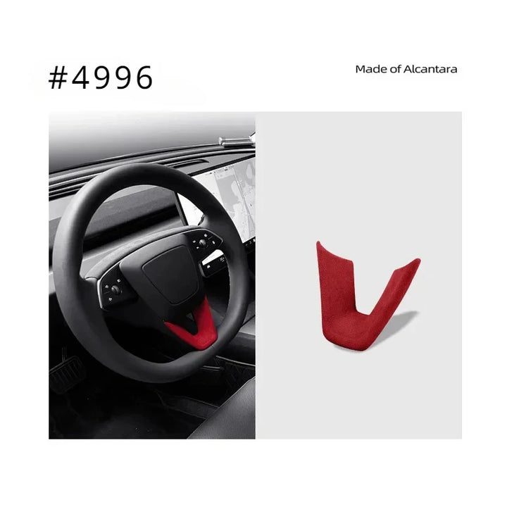 Suede U-Shaped Steering Wheel Patch Cover for Tesla Model 3 Highland 2024 Alcantara is available at Ludicrous EV.
