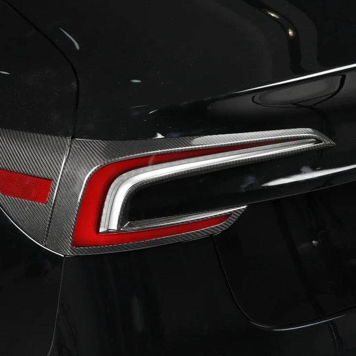 Carbon Fiber Rear Taillight Trim Frame for Tesla Model 3+ Highland 2024 is available at Ludicrous EV. 