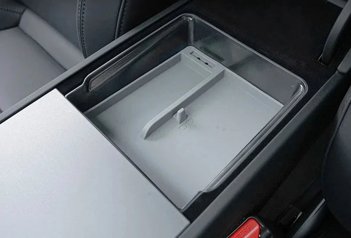 Central Control Storage Box with Transparent Armrest and Silicone Pad for Tesla Model 3 Highland 2024 is available at Ludicrous EV.