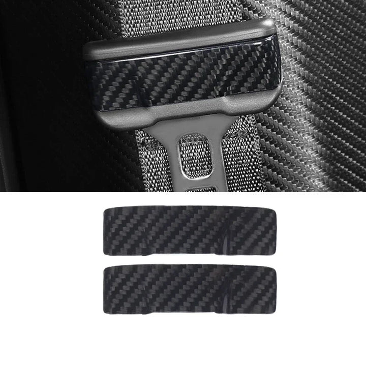 Real Carbon Fiber Seatbelt Buckle Covers for Tesla Model 3/Y is available at Ludicrous EV.
