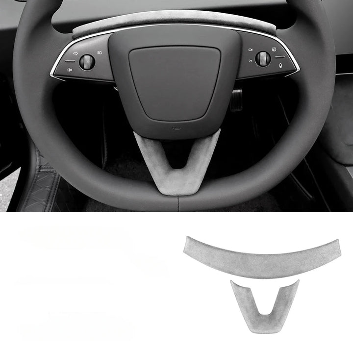 Alcantara Suede Steering Wheel Trim Cover or Tesla Model 3+ 2024 is available at Ludicrous EV.