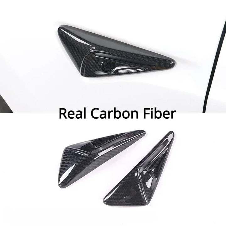 Real Carbon Fiber Side Camera Cover Sticker for Tesla Model 3/Model Y/Model S/Model X/Model 3+ Highland is available at Ludicrous EV.
