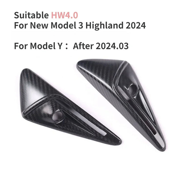 Real Carbon Fiber Side Camera Cover Sticker for Tesla Model 3/Model Y/Model S/Model X/Model 3+ Highland is available at Ludicrous EV.
