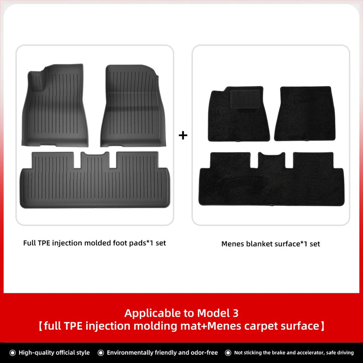 Foot Pad & Trunk Mat Set TPE Waterproof for Tesla Model 3/Y at Ludicrous EV.