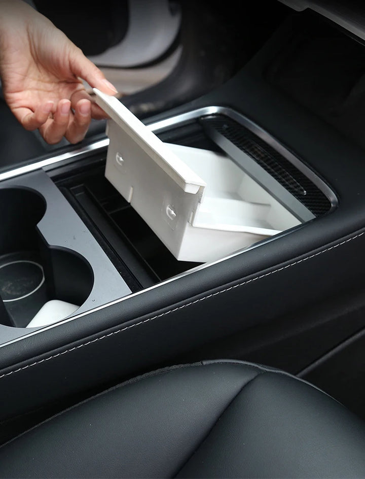 Double Layered White Center Armrest Box for Tesla Model 3/Model  Y is available at Ludicrous EV.