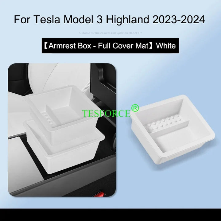 Center Armrest Box Cover Heightening Pad Leather Protector for Tesla Model 3 Highland 2023-2024 is available at Ludicrous EV.
