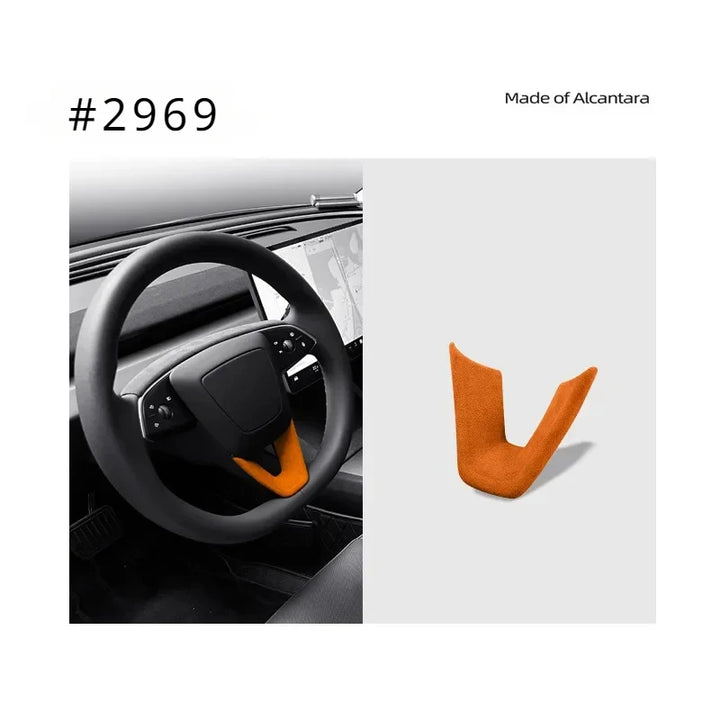 Suede U-Shaped Steering Wheel Patch Cover for Tesla Model 3 Highland 2024 Alcantara is available at Ludicrous EV.
