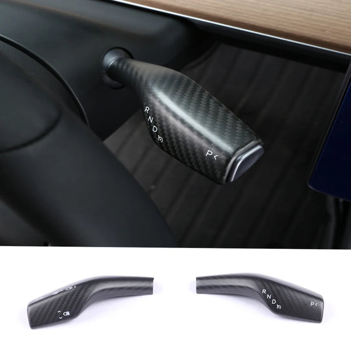 Real Dry Carbon Fiber Gear Lever Patch for Tesla Model 3/Y is available at Ludicrous EV.