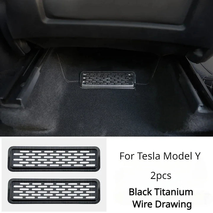 Stainless Steel Air Vent Anti-Blocking Dust Cover for Tesla Model Y is available at Ludicrous EV.
