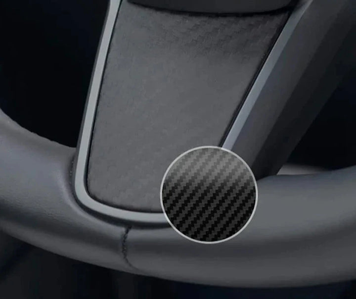 Real Dry Carbon Fiber Steering Wheel Patch for Tesla Model 3/Y 2017-2023 is available at Ludicrous EV.