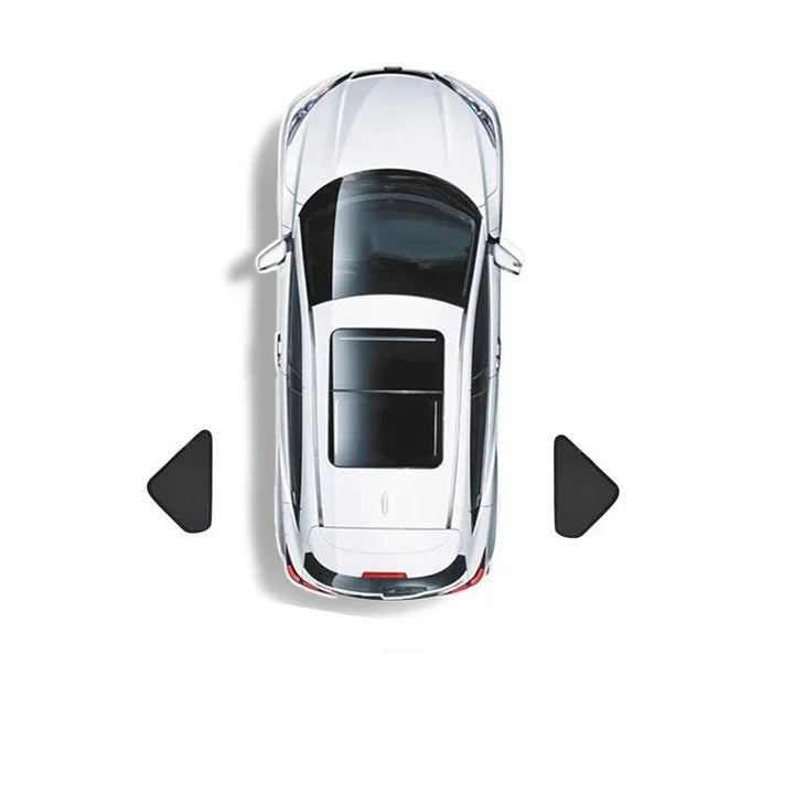 Car window sunshades installed on the interior windshield of a Tesla Model 3, showing the product in use within the vehicle's interior.